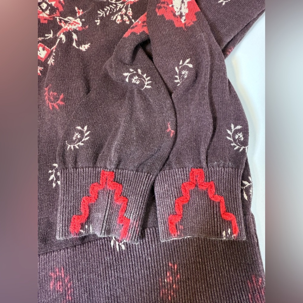 Sundance Glissade Plum V-Neck Print Sweater 100% Cotton Size Medium - Picture 4 of 6